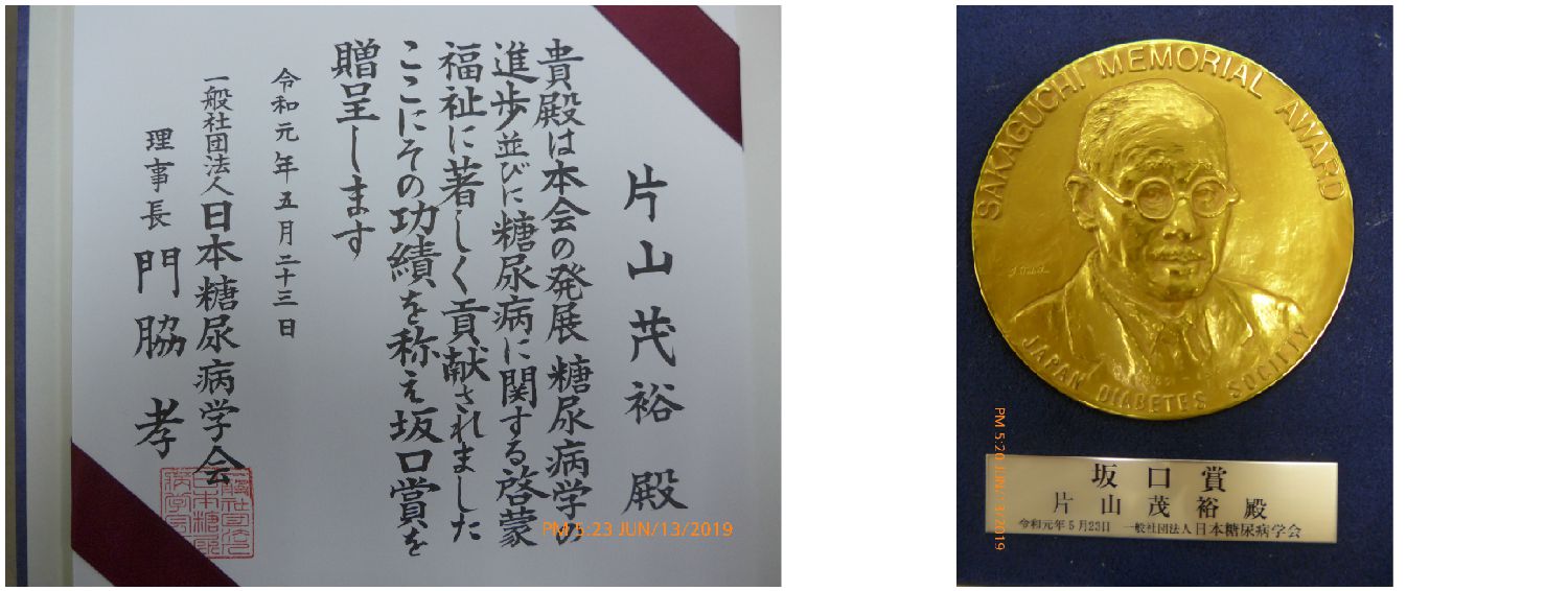 片山茂裕先生 日本糖尿病学会坂口賞を受賞 埼玉医科大学 内分泌 糖尿病内科